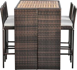 Teamson Home 5 Piezas De Muebles De Rat&aacute;n Para Jard&iacute;n Al Aire Libre, Set De Bar Mesa Y Silla De Comedor Alta Con Parte Superior De Madera Y Cojines Extra&iacute;bles - Te