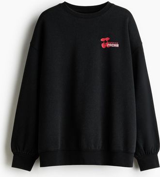 H&M Oversized Sweatshirt mit Printmotiv - Schwarz