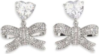 Self Portrait Womens Drop Earrings Heart Crystal Bow Silver Brass