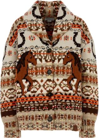 Stella McCartney Geborduurde wollen Fair Isle Oversized Cardigan - Dames - Vesten - Veelkleurig - S - Wol - Truien & Vesten