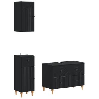 vidaXL Juego De Armarios De Ba&ntilde;o De 3 Piezas Alkmaar Negro Vidaxl
