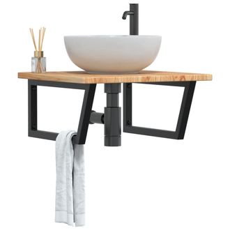 Berkfield Home Basin Shelf Wall Mounted Steel & Solid Wood Oak in Brown