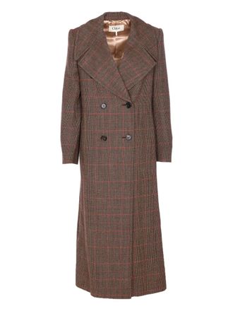 Chloé Prince of Wales-check wool coat - women - Wool/Viscose/Cotton - 36 - Brown