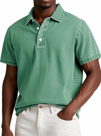 Generic Mokaloha Mens Shirts 2025 Summer Mens Vintage Washed and Distressed Lapel Polo Shirt Golf Polo Shirts for Outdoor Activitiess (Light Green,XL)