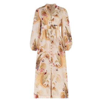 Zimmermann Ascension Plunge Printed Linen Dress - female - Zimmermann - Maxi Dresses - Multicolor - L - Dresses