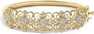 House of Brilliance 14K Gold 1.00 Cttw Diamond Vintage Inspired Floral Bangle Bracelet - 7.75 Inches