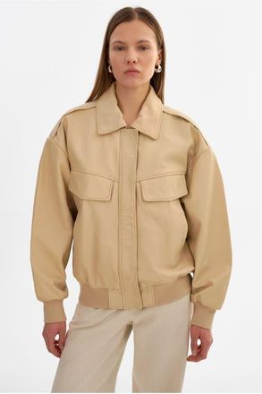 LaMarque Trevanna | Leather Bomber Jacket in Blond at Nordstrom, Size Xx-Small