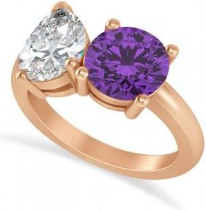 Allurez Round/Pear Diamond & Amethyst Toi et Moi Ring 14k Rose Gold (4.00ct)