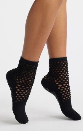 Stems Mesh Grippy Crew Socks in Black at Nordstrom