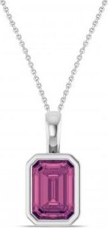 Allurez Emerald Cut Pink Tourmaline Bezel Set Pendant Necklace Sterling Silver (1.03ct)