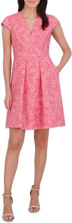 Vince Camuto Metallic Floral Jacquard Fit & Flare Dress in Pink at Nordstrom, Size 16