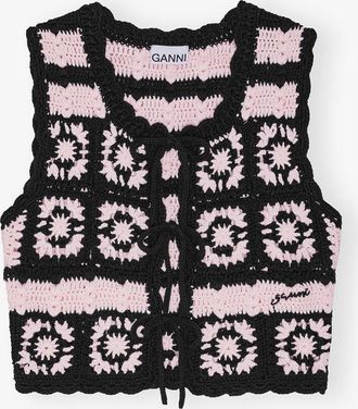 Ganni Pink Cotton Crochet Vest - Size XS Organic