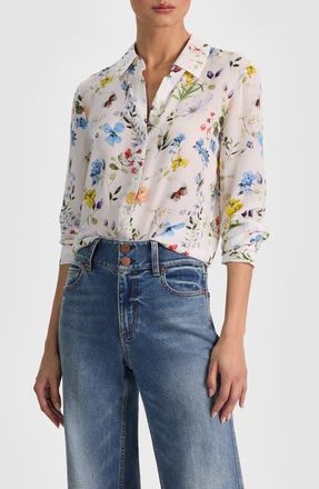 Alice & Olivia Willa Floral Silk Button-Up Shirt in Twisting Vines Off White at Nordstrom, Size X-Large