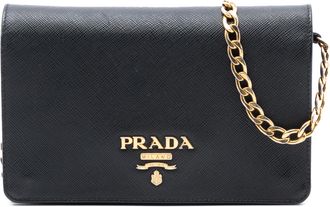 Prada Pre-owned Womens Saffiano Wallet On Chain - Black Leather - One Size
