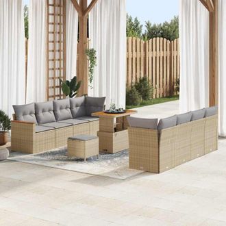 vidaXL Vidaxl - Conjunto De Sof&aacute; De Jard&iacute;n Con Coj&iacute;n 11 Pcs Beige Polirat&aacute;n