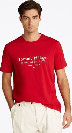 Tommy Hilfiger T-Shirt TOMMY HILFIGER HILFIGER CENTER STACK TEE, Herren, Gr. M, rot (medium rot), Single Jersey, Obermaterial: 100% Baumwolle, Rundhals, Shirts T-Shi