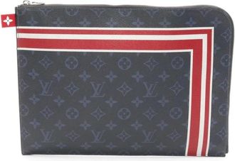 Louis Vuitton Pre-owned Clutches, female, Blue, Size: ONE SIZE Pre-owned Printed Leather Pouch with Zip Closure and Graphic Accents