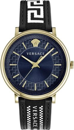 Versace V-Circle Blauw Wijzerplaat Goud Horloge - Heren - Horloges - Geel - ONE Size - Accessoires