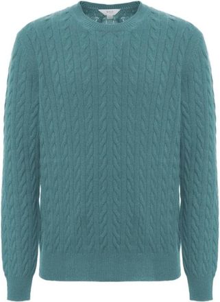 Malo Sweatshirt met kabelpatroon en ronde hals - Heren - Ronde hals truien - Blauw - M - Kasjmier - Truien & Vesten