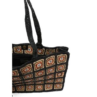 Ibeliv Raffia Square-Motif Tote Bag - Black