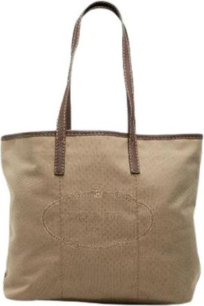 Prada Pre-owned Canvas Tote Bag - Dames - Vintage Shopper - Bruin - ONE Size - Leer - Vintage