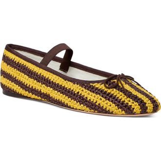 Loeffler Randall Leonie Mary Jane Ballet Flat in Yellow/Brown Stripe at Nordstrom, Size 11.5