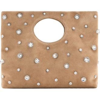Mango Suede Studded Top Handle Bag in Beige at Nordstrom