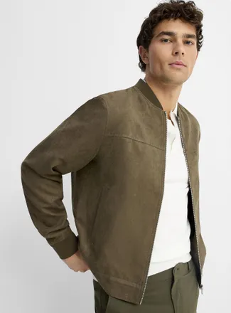 Le 31 Mens Faux-suede bomber jacket