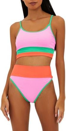 Beach Riot Emmy Colorblock High Waist Bikini Bottoms in Coral Beach Colorblock at Nordstrom Rack, Size Small
