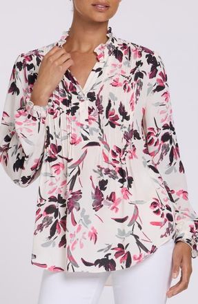 NYDJ Pleated Yoke Long Sleeve Peasant Blouse in Starlight Garden at Nordstrom, Size Xx-Small