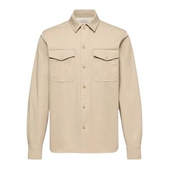 Moncler Casual Shirts, male, Beige, Size: XL Cotton Blend Gabardine Long Sleeve Shirt