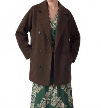 Current Air Double Breasted Wool Coat In Ash Brown