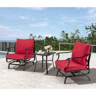 Costway Costway 3 Piece Rocking Chair & Table Set, Patio Bistro Set Glider Rocker Seat in Red