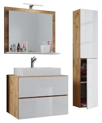 ebuy24 Ebuy24 - Vcm 4 Piezas Lavabo Lavabo Gabinete Inferior Ancho 80 Cm Muebles De Ba&ntilde;o Conjunto Con Cajones Puertas Giratorias Espejo Lendas L (roble Miel 