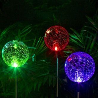 OEM Globo Solar Led Para Exteriores - Cambio De Color - Cristal Agrietado - Resistente A La Intemperie - 3 Luces Solares - Ip44 -crezuo