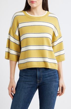 Wit & Wisdom Boxy Stripe Sweater in Golden Glow/Off White at Nordstrom, Size X-Small
