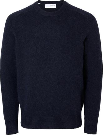 Selected Navy Gebreide Ronde Hals Sweater - Heren - Ronde hals truien - Blauw - 2XL - Wol - Truien & Vesten