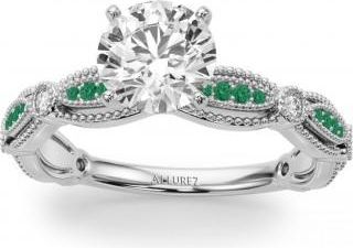 Allurez Antique Style Lab Emerald & Lab Grown Diamond Engagement Ring in Palladium (0.20ct)