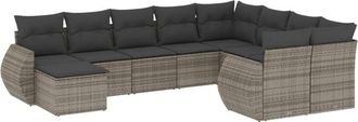 vidaXL Set De Sof&aacute;s De Jard&iacute;n 10 Pzas Con Cojines Rat&aacute;n Sint&eacute;tico Gris Vidaxl