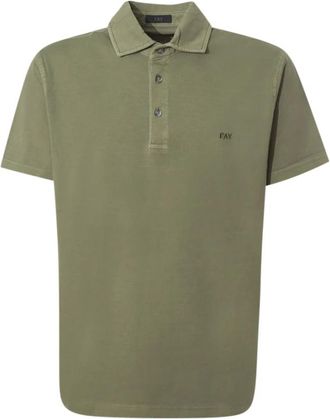 Fay Groen Poloshirt Geribbelde Details - Heren - Polos - Groen - XL - Katoen - Tops