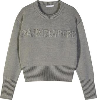 Patrizia Pepe Ronde hals trui met logo - Dames - Ronde hals truien - Grijs - M - Wol - Truien & Vesten