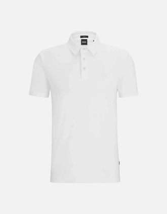 HUGO BOSS Mens Palosh Cotton Rubberised Logo White Polo Shirt - Size: 38