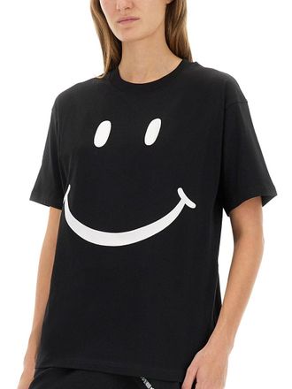 Moschino Smiley-Print Cotton T-Shirt - Black