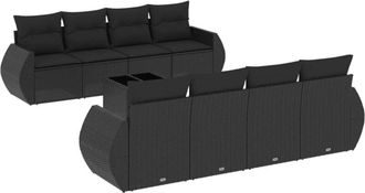 vidaXL Set De Sof&aacute;s De Jard&iacute;n 8 Piezas Y Cojines Rat&aacute;n Sint&eacute;tico Negro Vidaxl