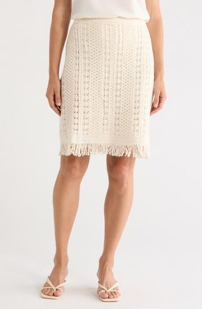 Adrianna Papell Fringe Trim Crocheted Cotton Skirt in Cream at Nordstrom Rack, Size X-Large