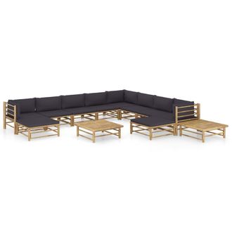 vidaXL Set De Muebles De Jard&iacute;n 12 Pzas Bamb&uacute; Con Cojines Gris Oscuro Vidaxl