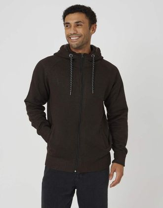 Brave Soul felpa con cappuccio a collo alto con zip integrale color cioccolato-Marrone