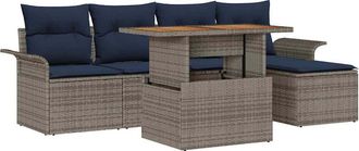 vidaXL Conjunto De Sof&aacute; De Jard&iacute;n 6 Uds. Gris Y Azul Marino Vidaxl