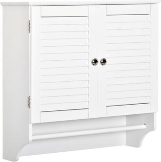 Kleankin Armario Ba&ntilde;o De Pared Con 2 Puertas De Persiana Estante Interior Y Barra De Toallero Mueble Auxiliar Suspendido Multiusos Para Cocina 60x23x60 Cm