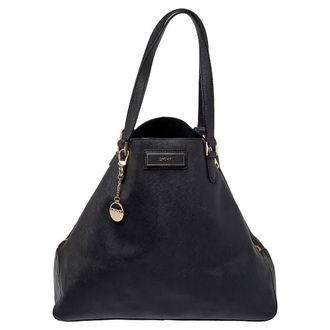 DKNY Dkny Black Saffiano Leather Double Zip Tote